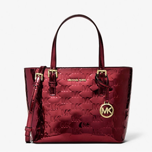 Michael Kors Handbags - MICHAEL KORS Jet Set Extra-Sm Metallic Logo Debossed Convertible TZ Tote
Cherry